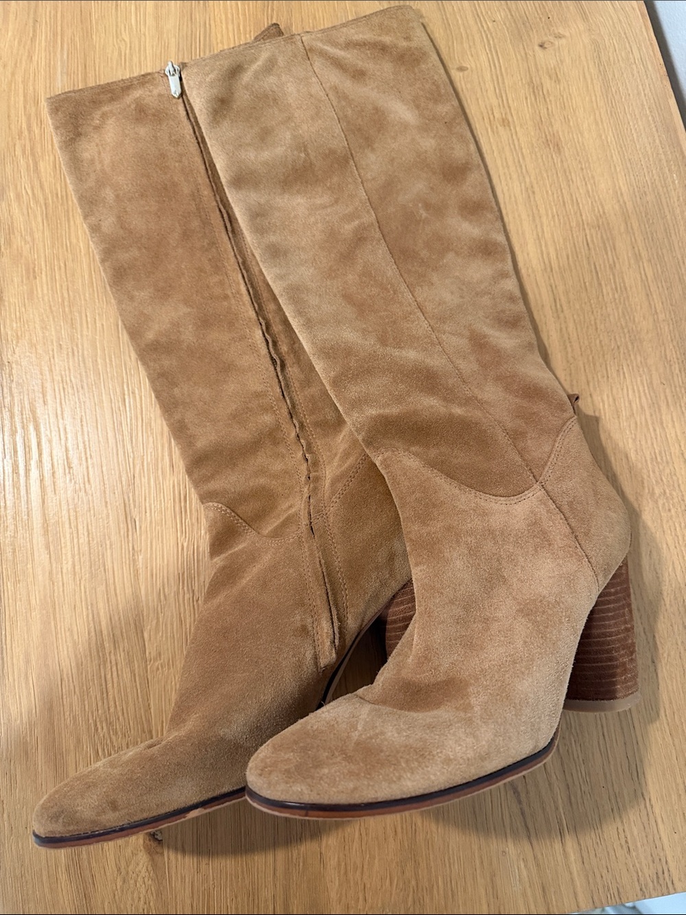 Sam Edelman Tan Suede Mid-Calf Block Heel Boots